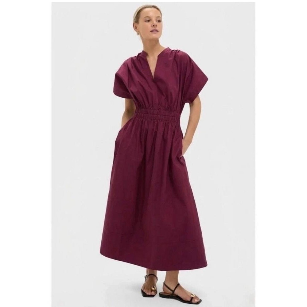 Pomander Place Womens Burgundy Smocked Waist Cotton Maxi Dress Size S
